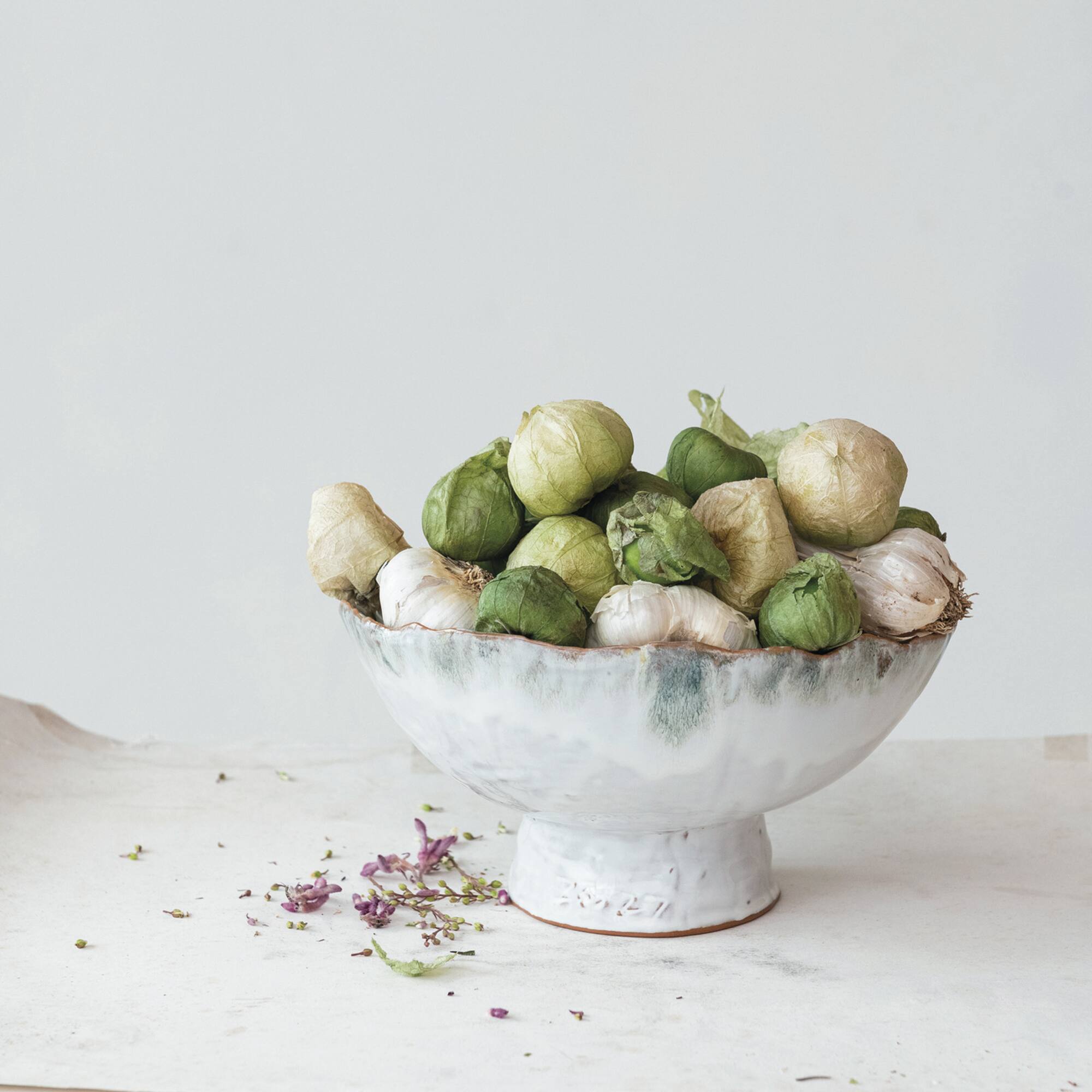 Hello Honey® 9" Green & Brown Stoneware Footed Bowl with Speckled Glaze